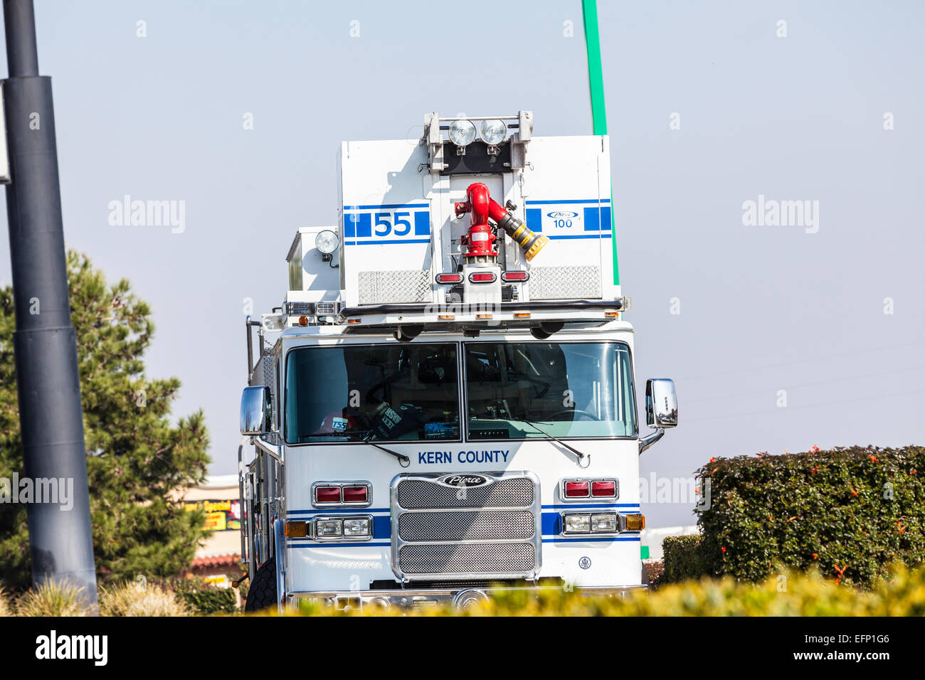 A Kern County Fire Truck at a Truck Stop along Interstate 5 in