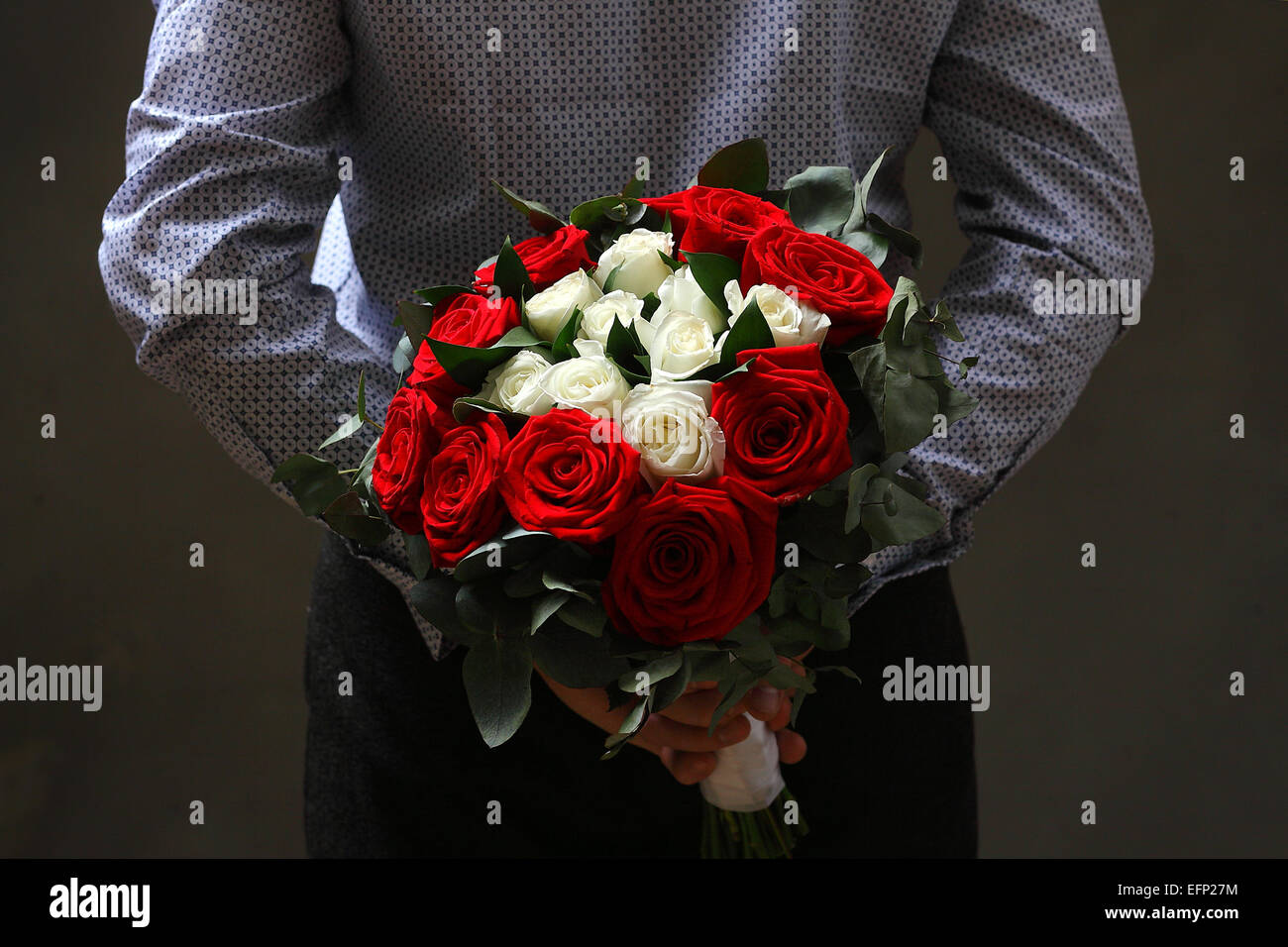 lover with a bouquet of roses Stock Photo