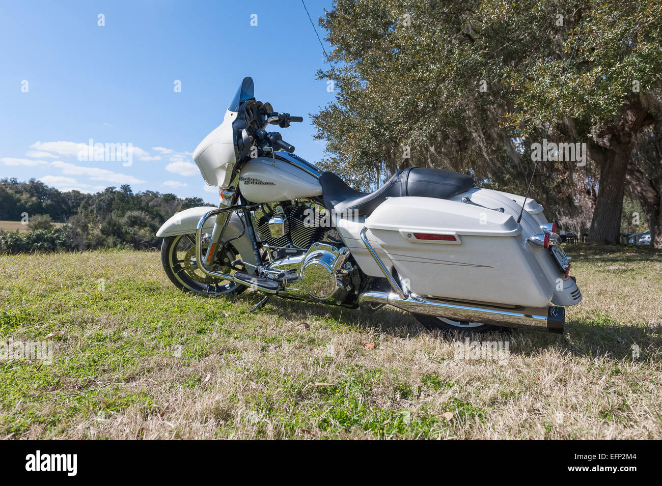 A 2014 Harley Davidson Street Glide Special parked on the road side in Central Florida USA Stock Photo