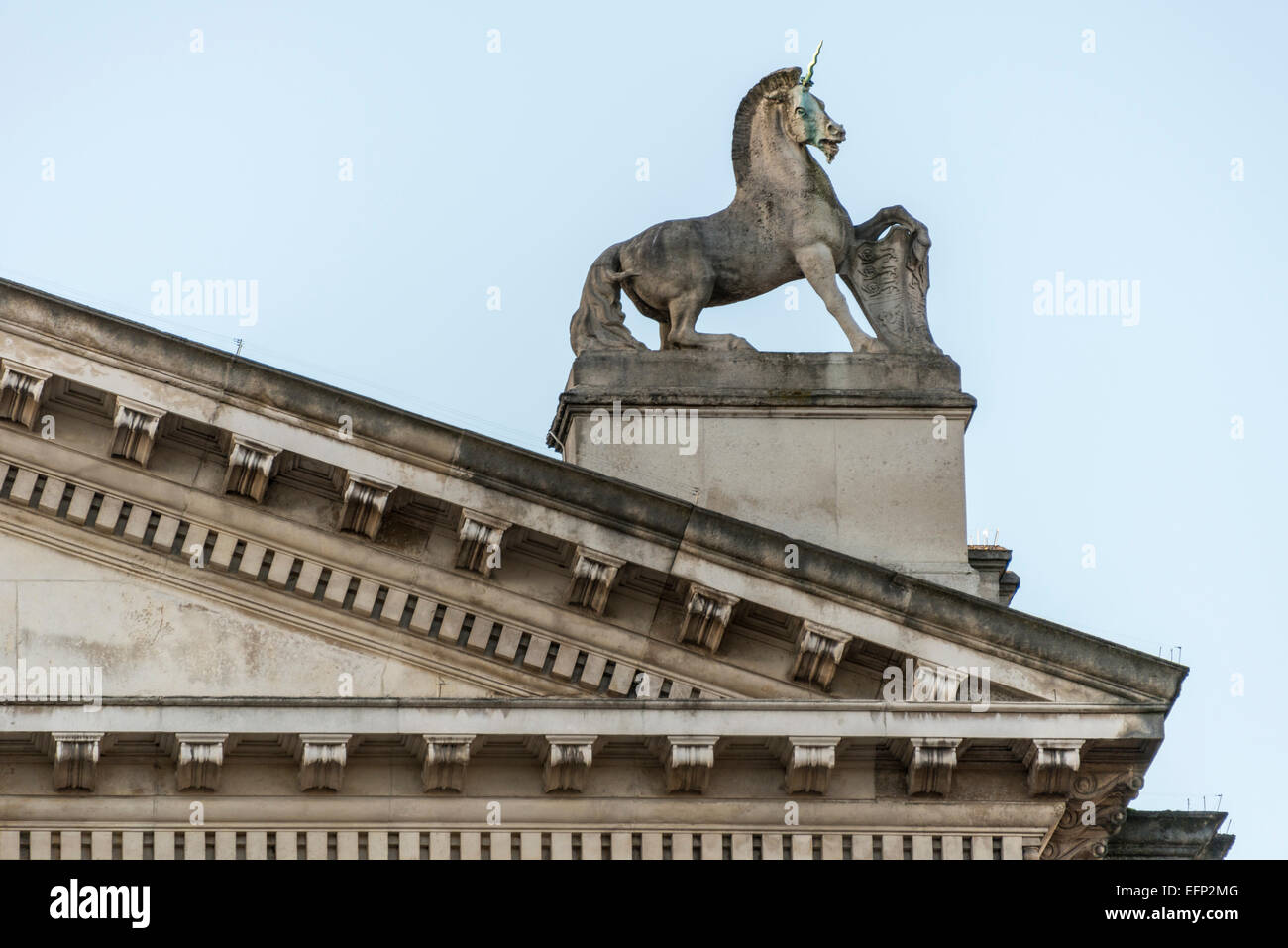 Unicorn statue on top of Tate Britain, an art gallery in London Stock Photo