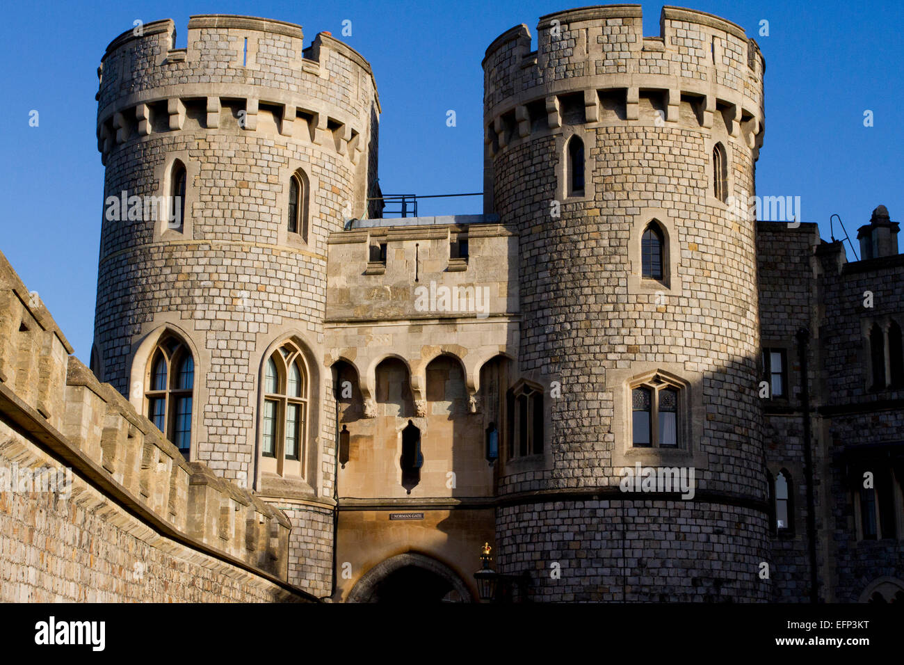 Norman Gateway towers at Windsor Castle, Berkshire, England in January
