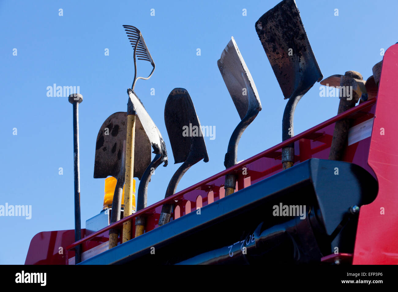 Shovels mounted on landscaping truck - USA Stock Photo