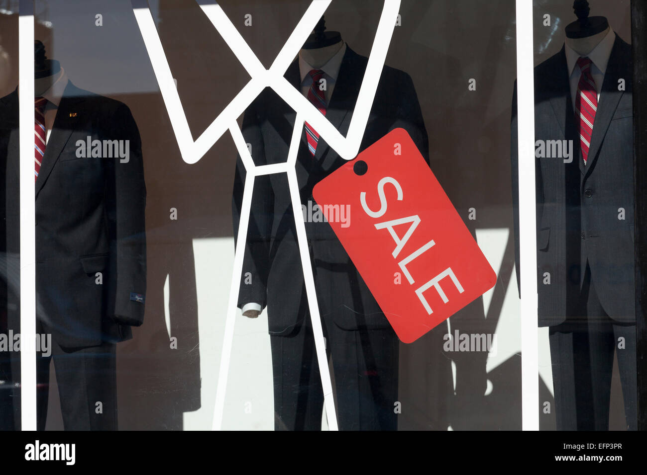 Sale tag in mens wear display window - USA Stock Photo - Alamy