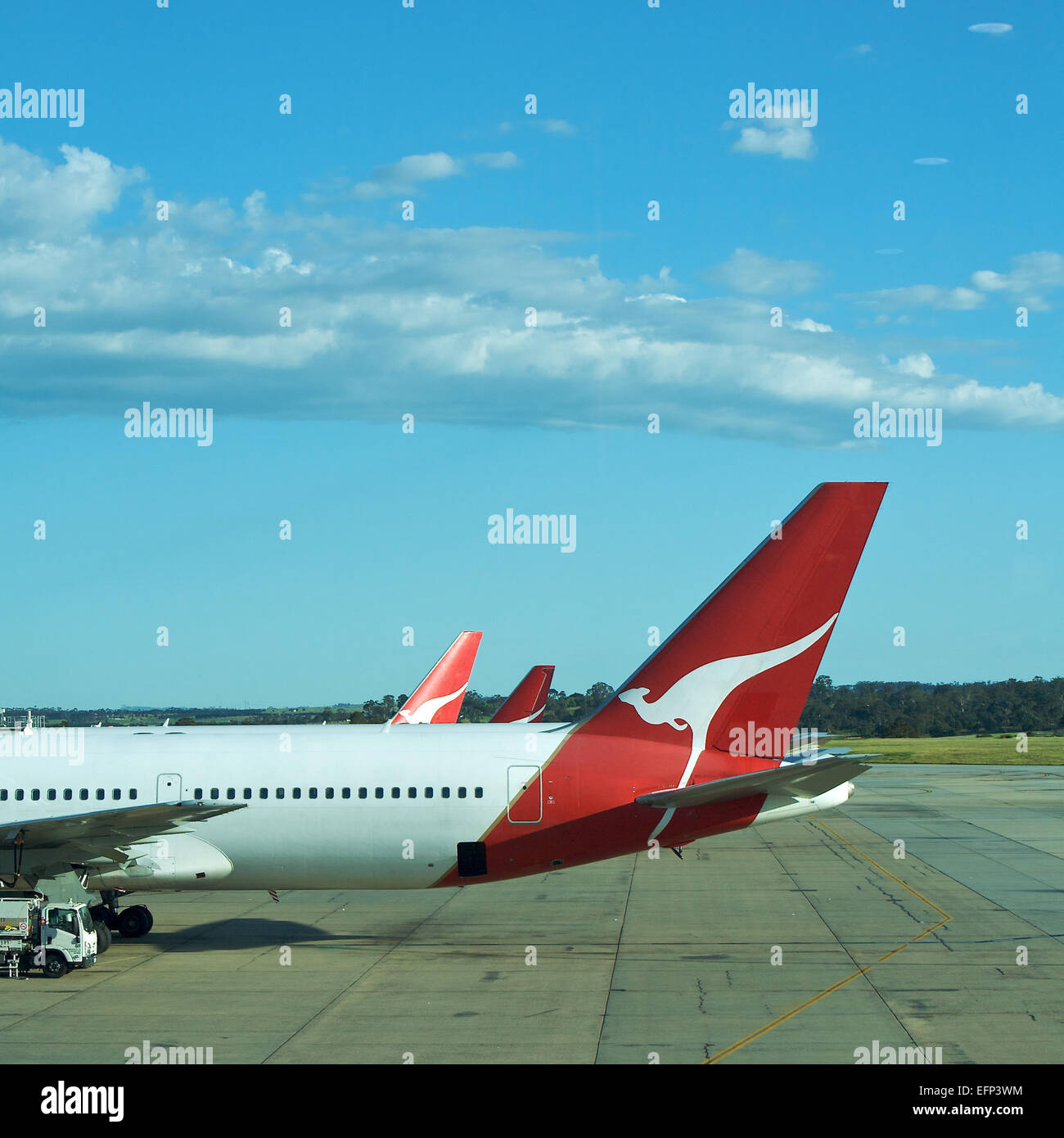 Flight of the Qantas Airbus in Melbourne to Sydney, Australia Airport Stock Photo