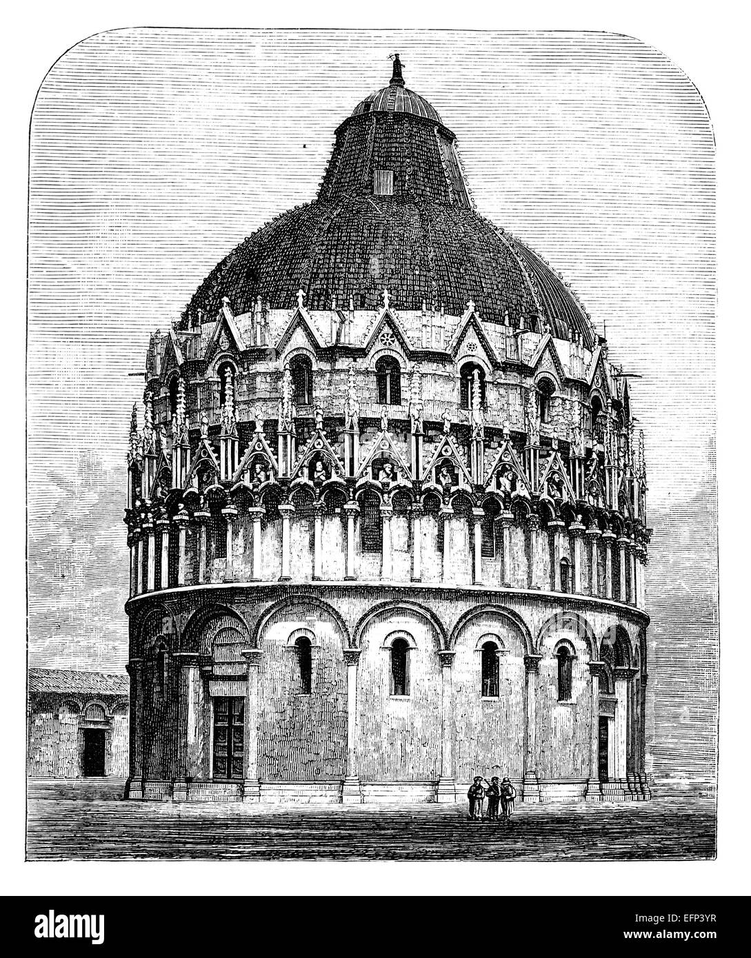 19th century engraving of the Baptistry, Pisa, Italy Stock Photo
