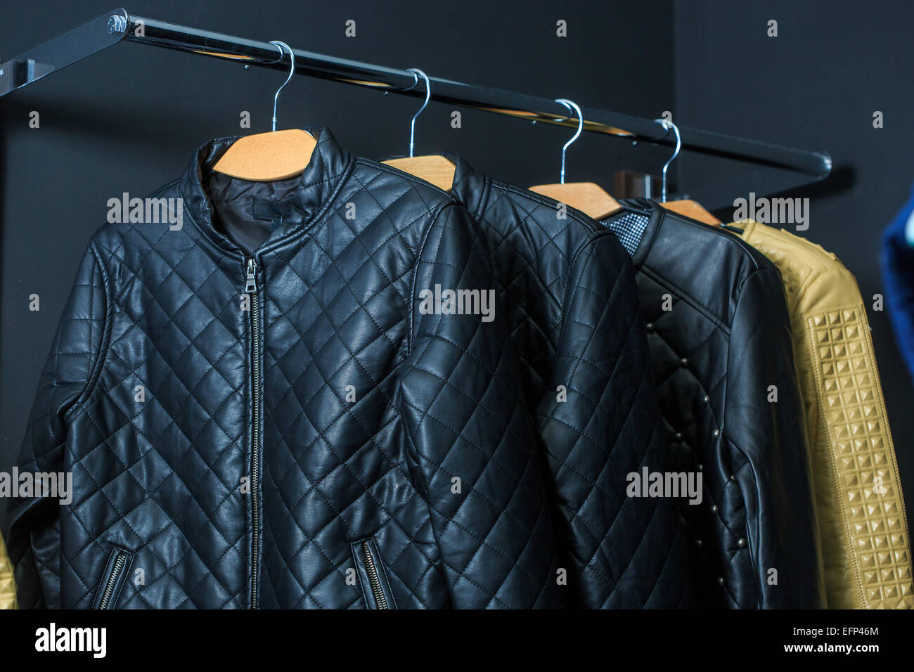 fashion jacket on hangers Stock Photo