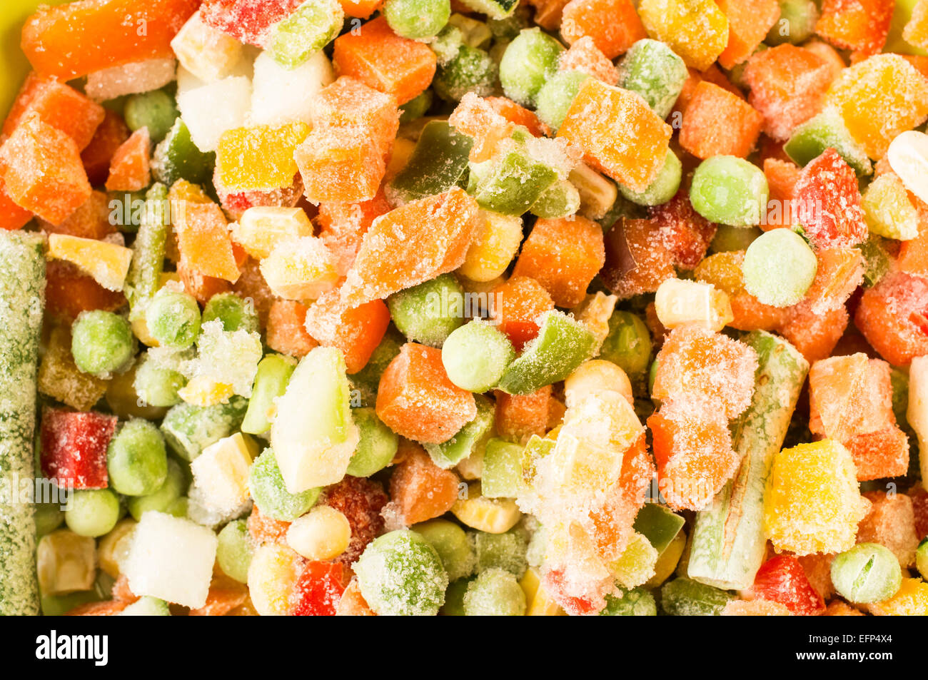 Frozen vegetables peas, green beans, corn, carrots, peppers. For