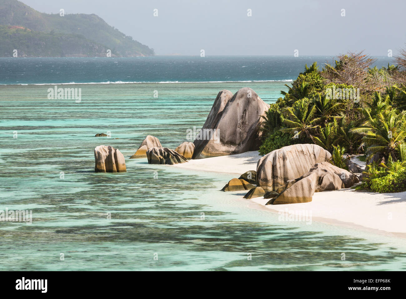 High angle view of the famous Anse Source D'Argent in La Digue, Seychelles Stock Photo