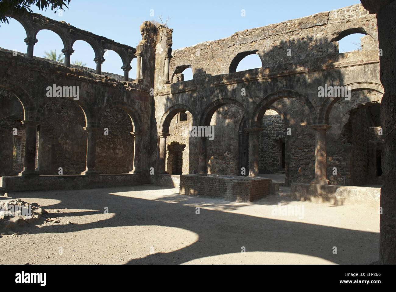 Vasai or Bassein Fort, Beautiful ancient ruined arched structure in the Fort complex. Mumbai, Maharashtra India Stock Photo