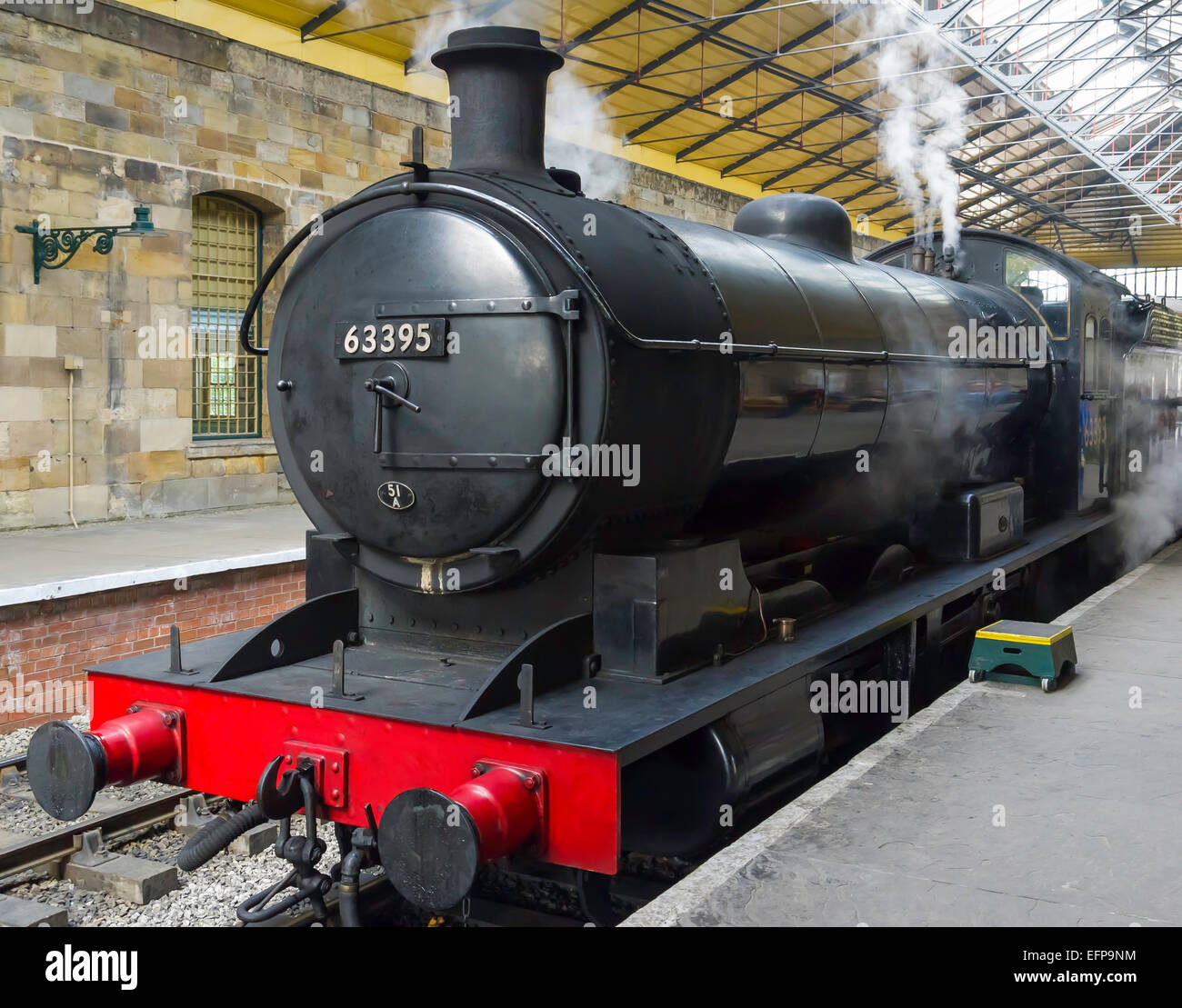 An ex-LNER class Q6 steam locomotive BR number  63395 standing at Pickering station on the North Yorkshire Moors Railway Stock Photo