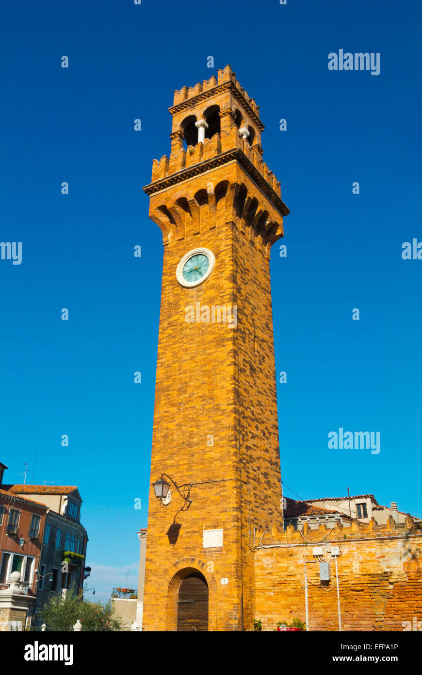 Campo Santo Stefano, with clock tower (1890), Murano island, Venice, Italy Stock Photo