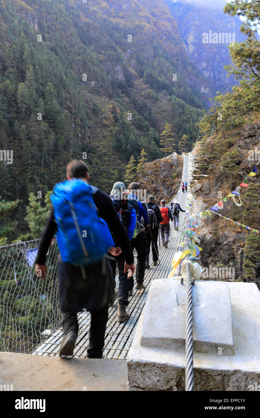 The Larja suspension Bridge over the Dudh Koshi river, near Namche