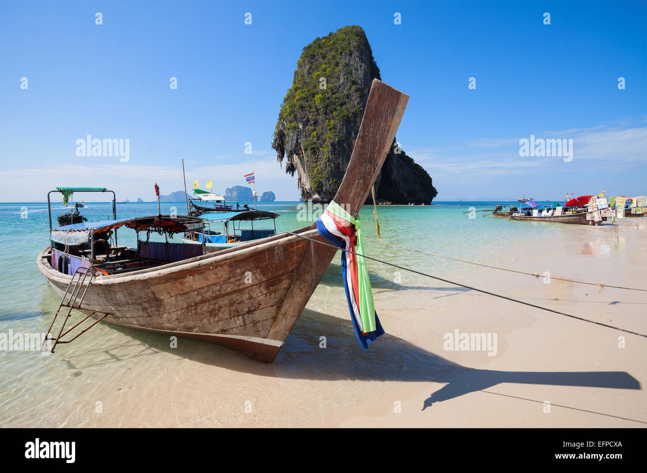 Wooden boats on the Railay beach, Thailand. Stock Photo