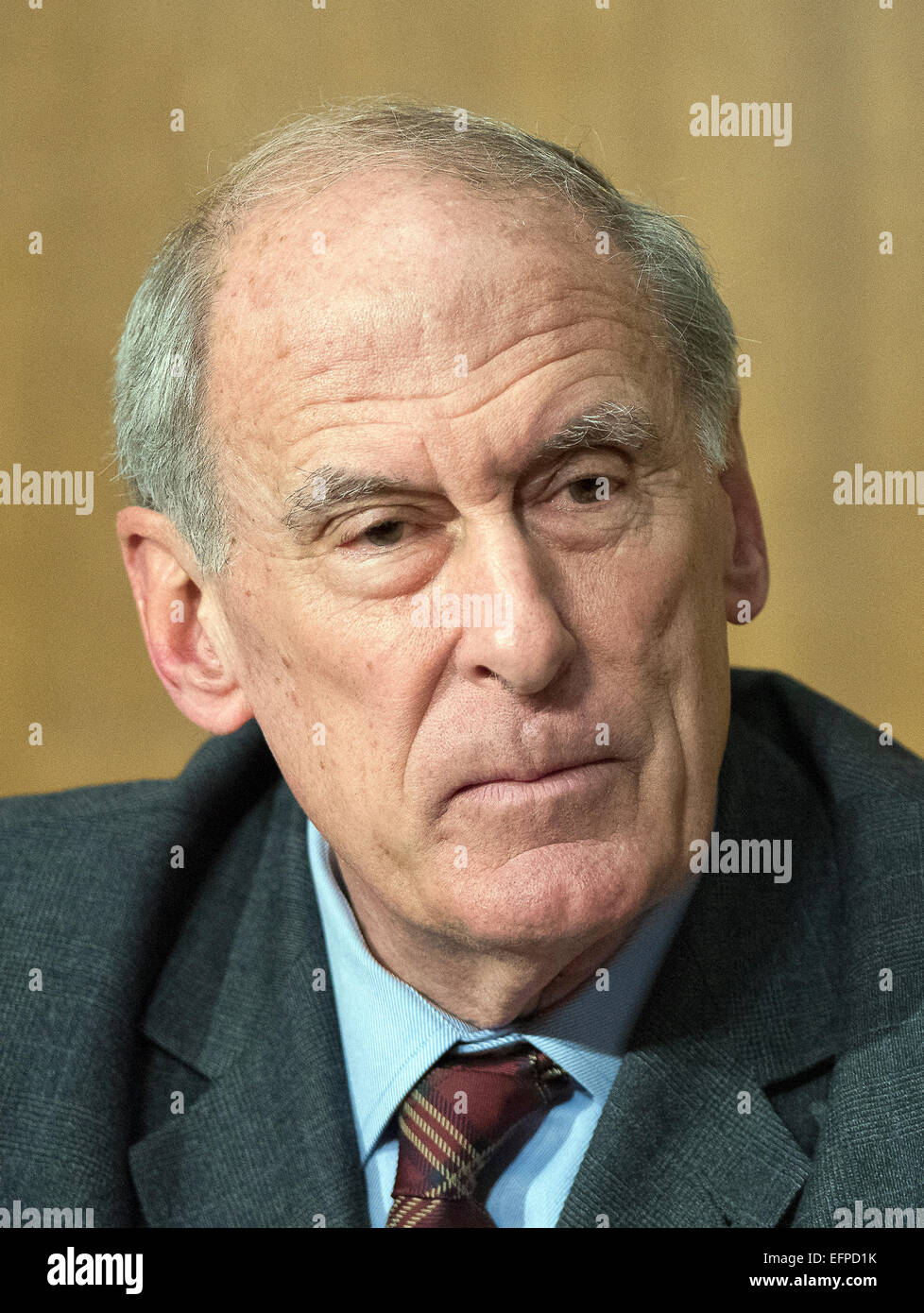 United States Senator Dan Coats (Republican of Indiana) listens as John Koskinen, Commissioner, Internal Revenue Service, testifies before the United States Senate Committee on Finance on "IRS Operations and the President's Budget for Fiscal Year 2016" in Washington, DC on Tuesday, February 3, 2015. During his testimony, Koskinen said “In regard to software, we still have applications that were running when John F. Kennedy was President.” Credit: Ron Sachs/CNP Stock Photo