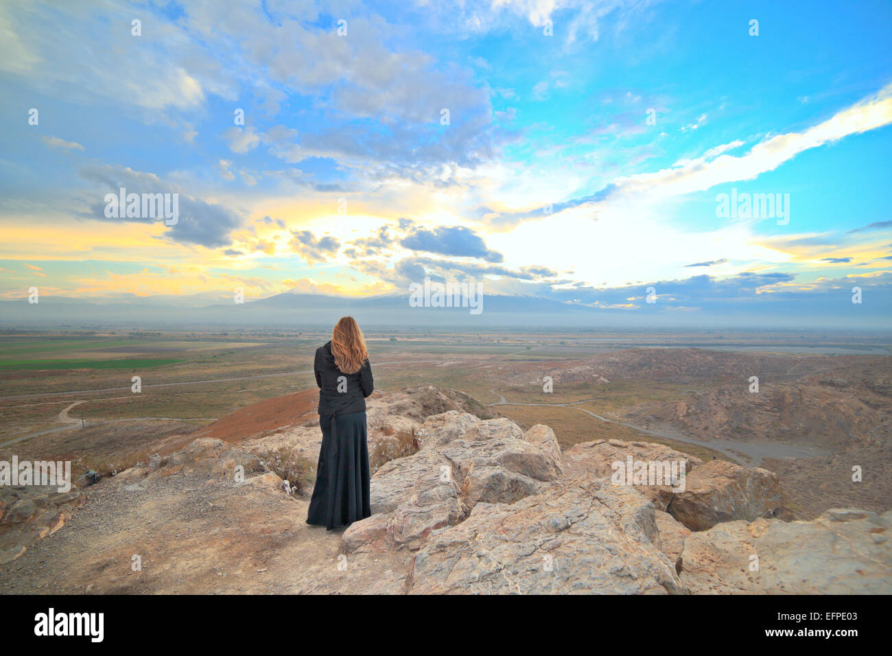 View of Ararat valley, Khor Virap, Ararat Province, Armenia Stock Photo