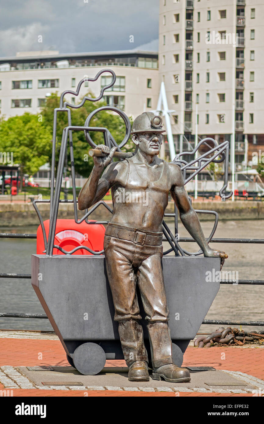 memorial Statue of Coal Miner Cardiff Bay UK Stock Photo Alamy