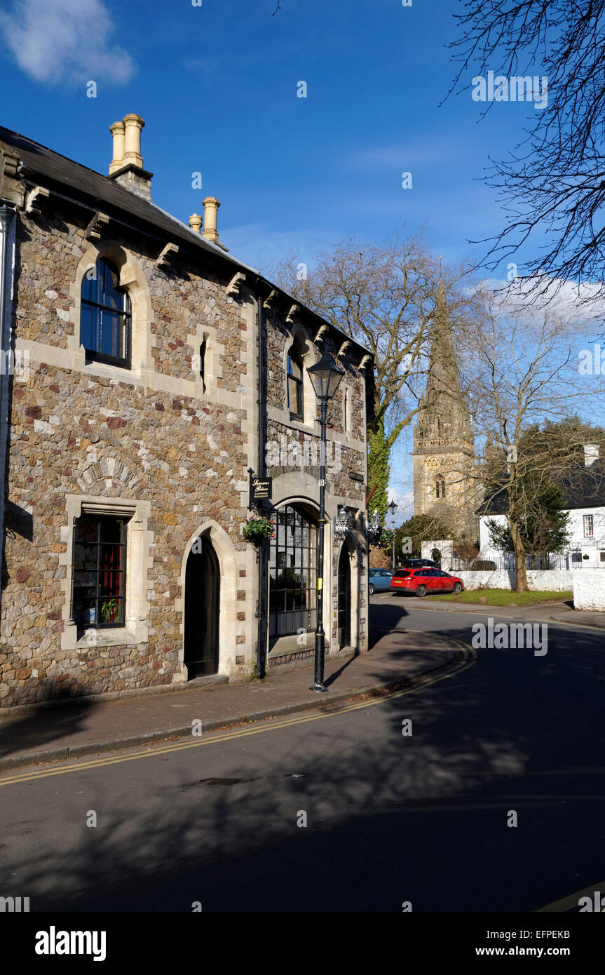 Llandaff Cathedral and high street, Cardiff, South Wales, UK. Stock Photo