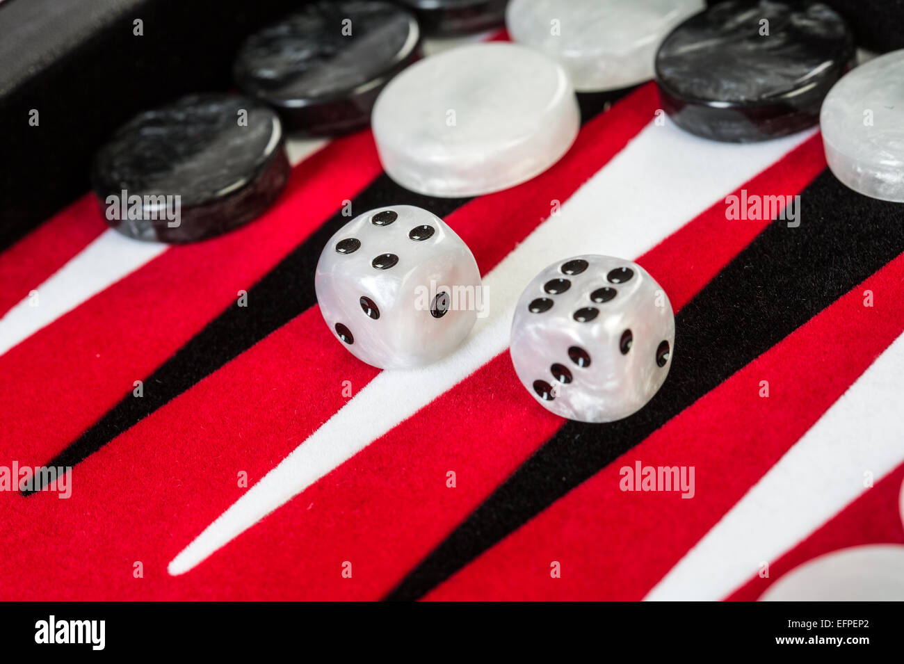 Backgammon Red Board with Dice Stock Photo