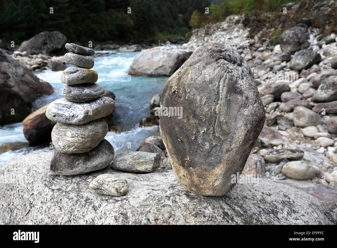 Buddhist Prayer Stones by the side of the Dudh Koshi river, Phakding