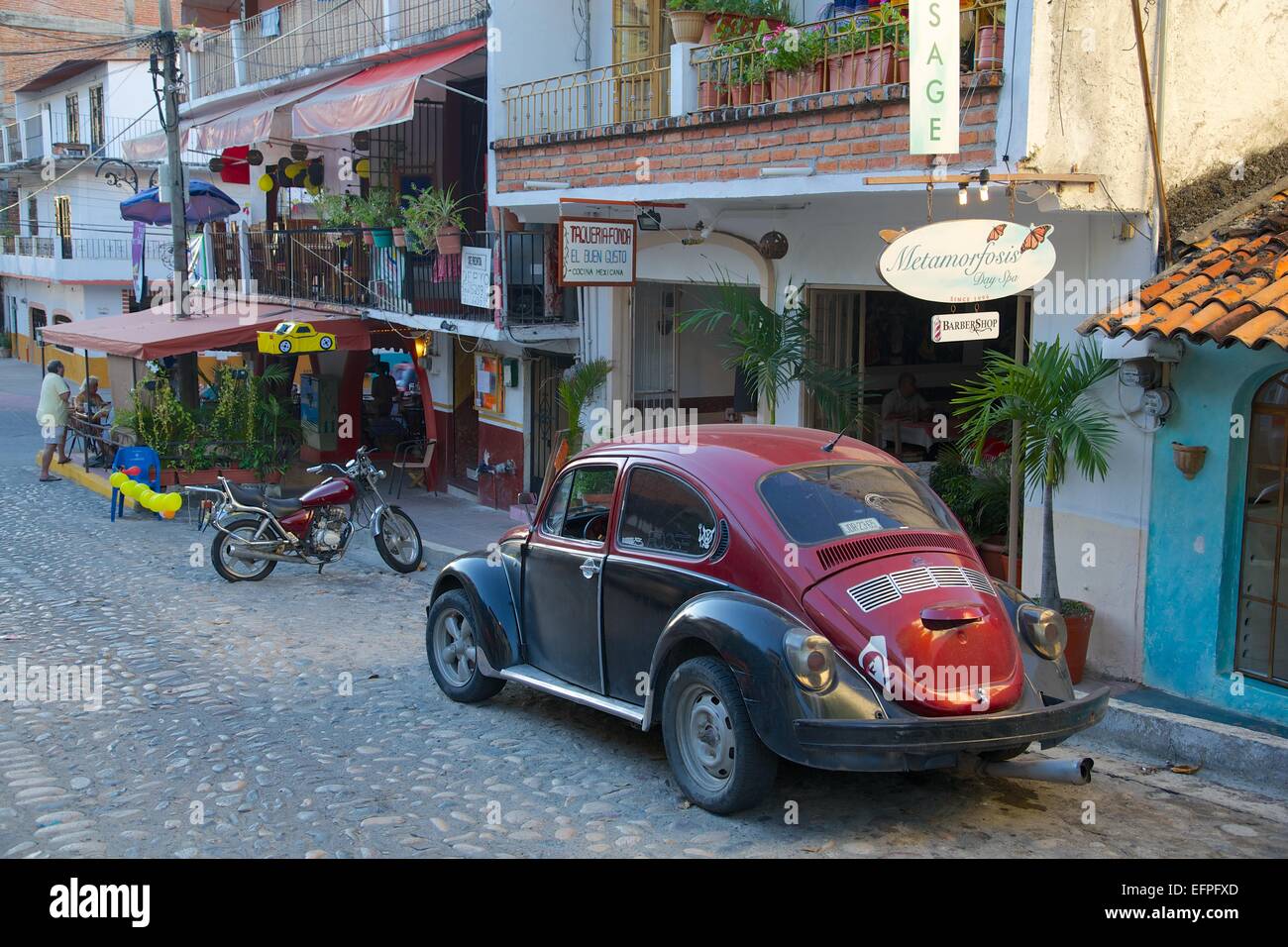 View of Volkswagen Beetle, Downtown, Puerto Vallarta, Jalisco, Mexico, North America Stock Photo