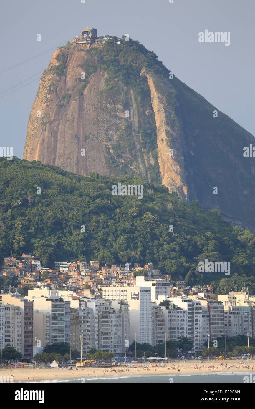 Leme Beach and Sugar Loaf mountain, Rio de Janeiro, Brazil, South America Stock Photo