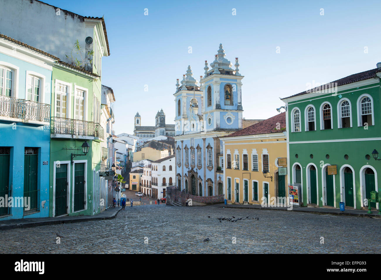 Pelourinho in city centre with Our Lady of the Roasary of Black People, UNESCO, Salvador de Bahia, Bahia, Brazil Stock Photo