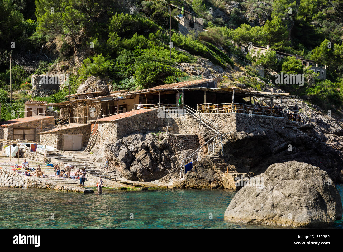 Cala Deia is at very nice spot in the mountains on the Northwestcoast of Mallorca Stock Photo