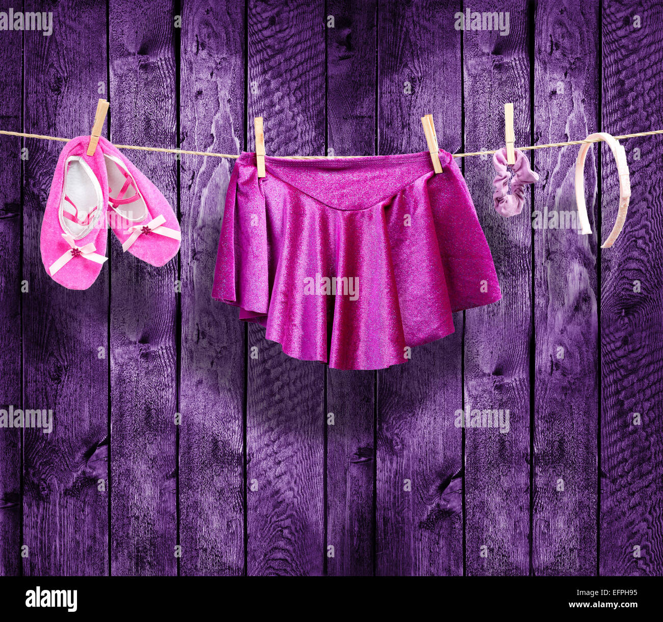 Ballet clothes, accessories on a clothesline Stock Photo Alamy