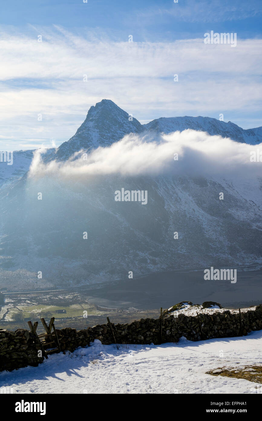 Low cloud curling around Mt Tryfan above Ogwen Valley during a temperature inversion in