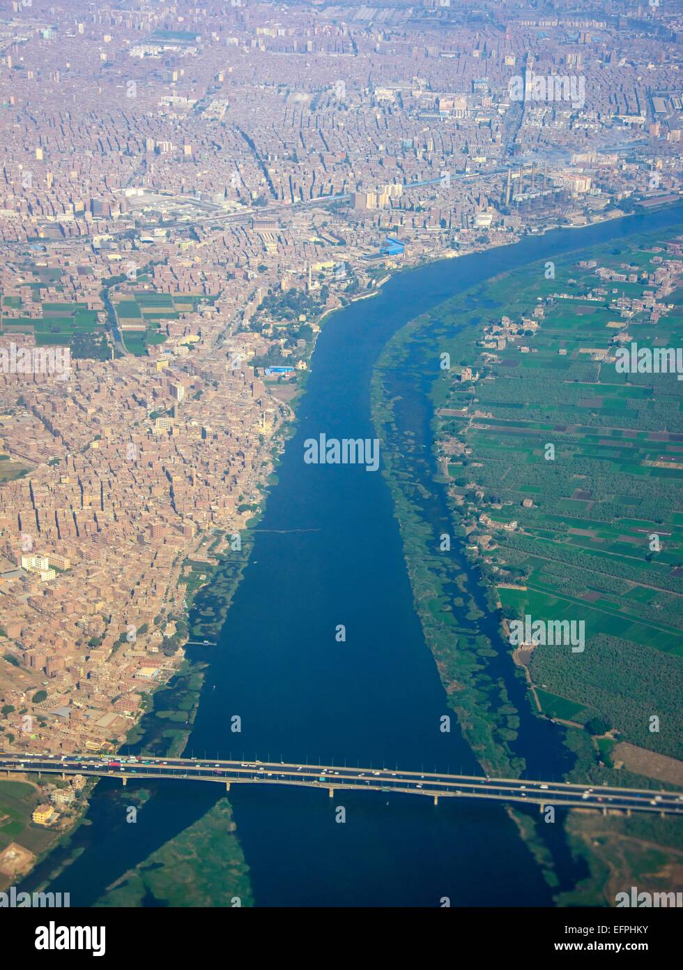 Aerial of the center of Cairo and the River Nile, Egypt, North Africa, Africa Stock Photo