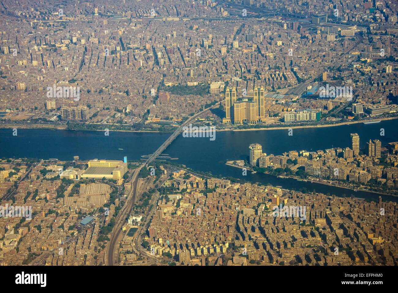 Aerial of the center of Cairo and the River Nile, Egypt, North Africa, Africa Stock Photo