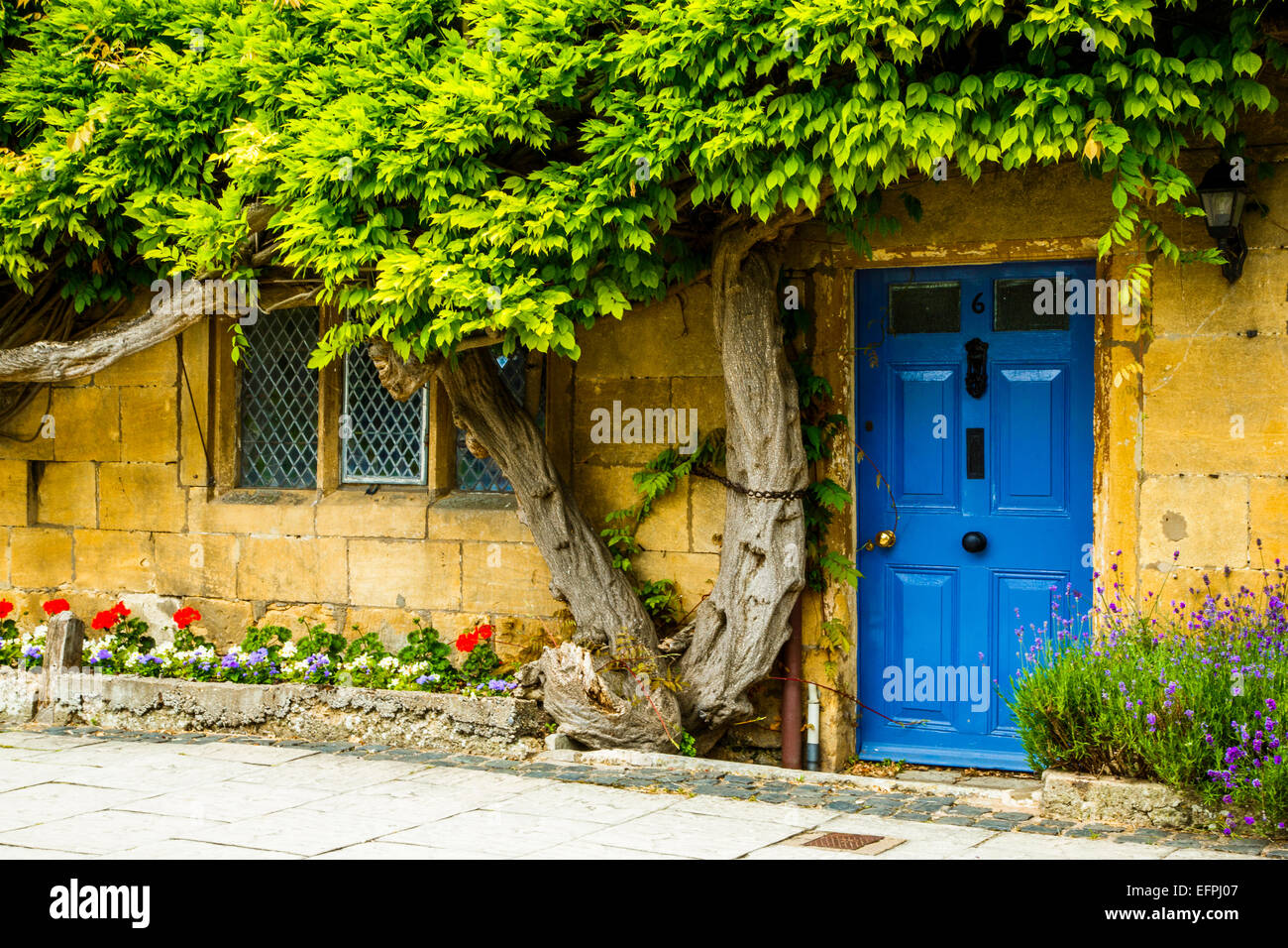 A blue door in Chipping Campden in The Cotswolds, Gloucestershire