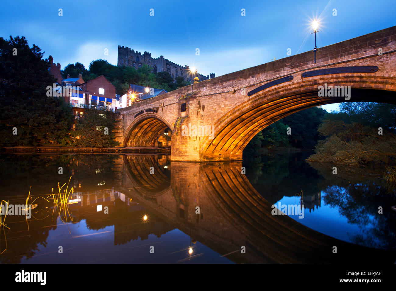 Framwellgate Bridge over the River Wear at dusk, Durham, County Durham, England, United Kingdom, Europe Stock Photo