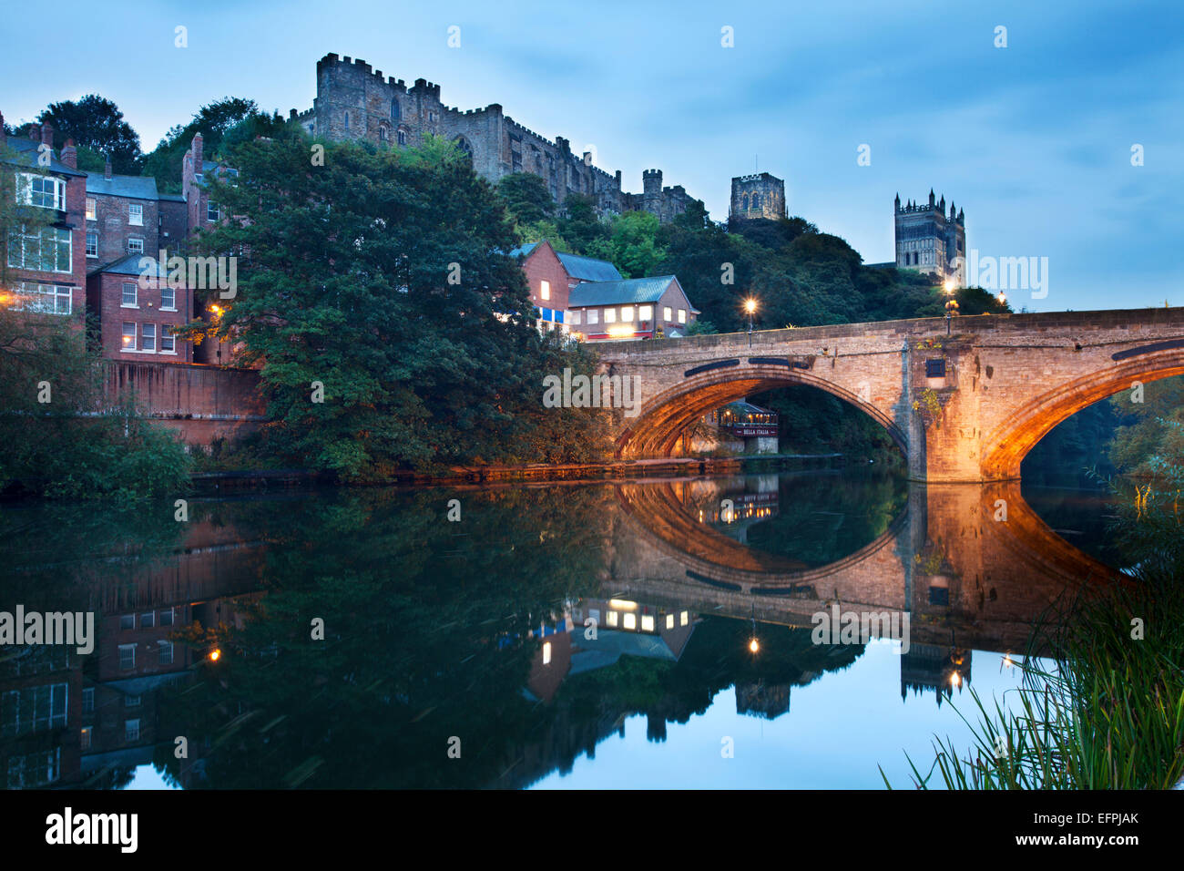 Durham Castle and Cathedral above Framwellgate Bridge, Durham, County Durham, England, United Kingdom, Europe Stock Photo