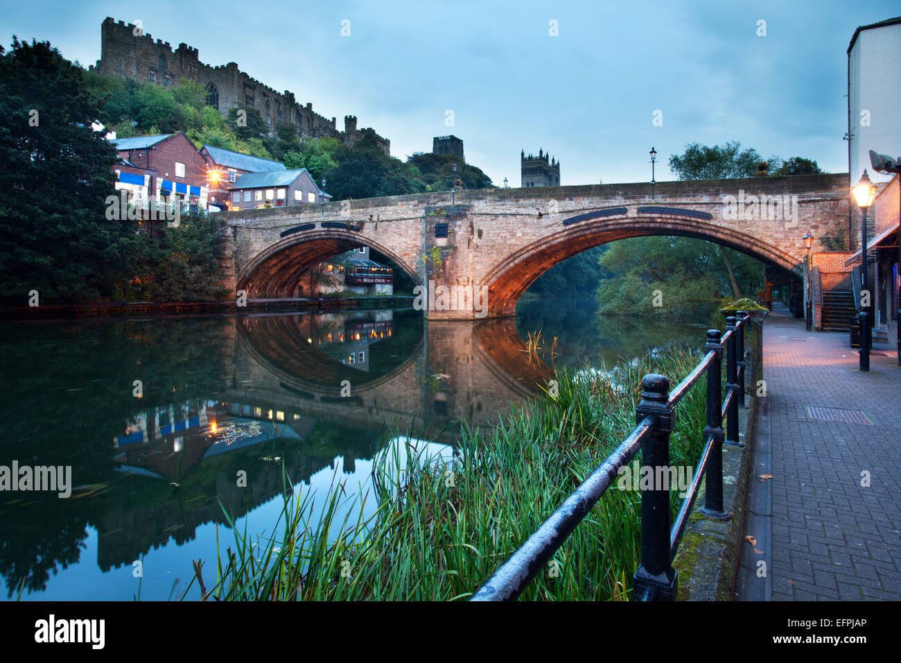 Framwellgate Bridge over the River Wear at dusk, Durham, County Durham, England, United Kingdom, Europe Stock Photo