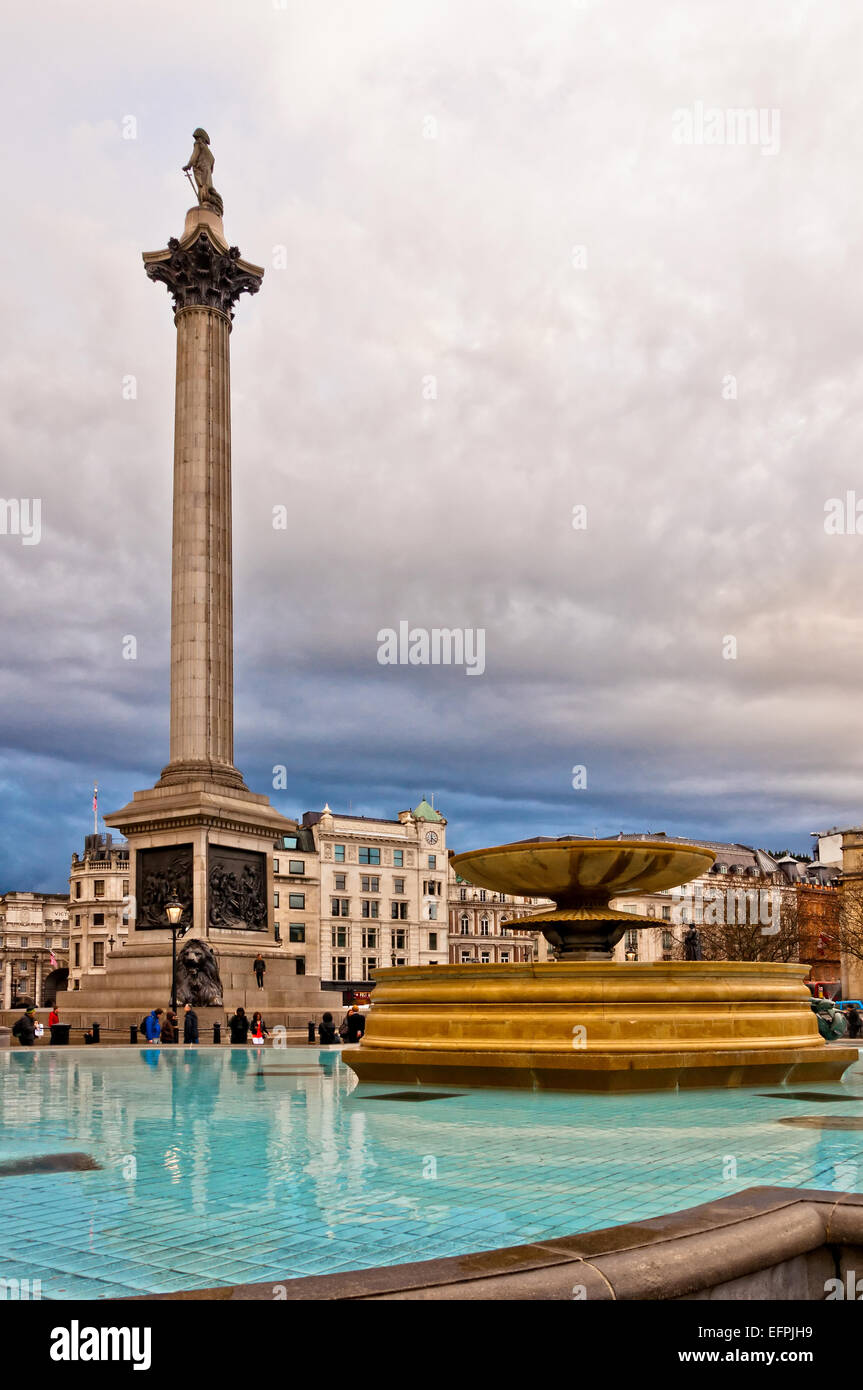 London - April 12, 2013:Tourists visit Trafalgar Square in London. The