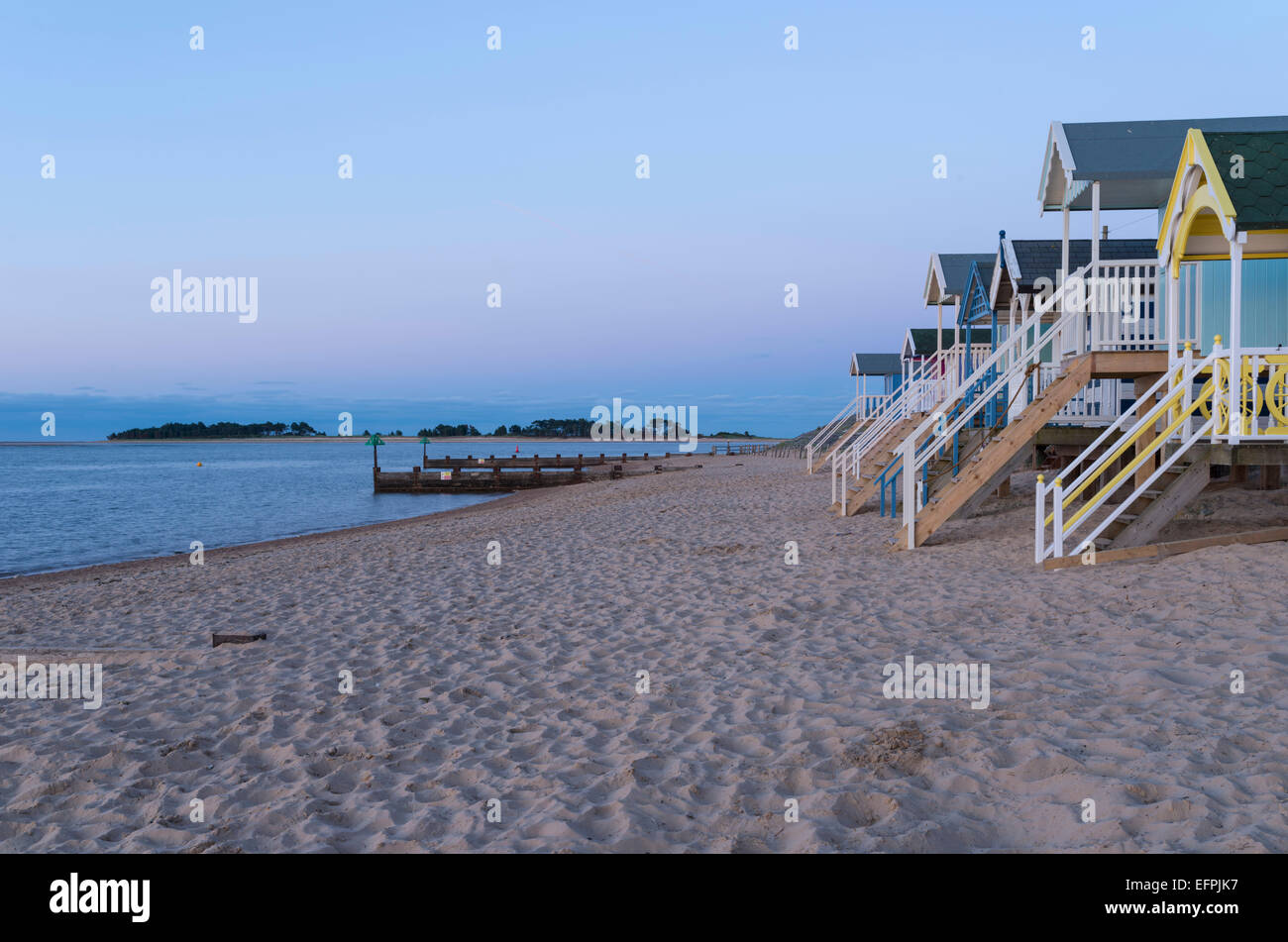 A view of Beach Huts at Wells next the Sea, Norfolk, England, United Kingdom, Europe Stock Photo