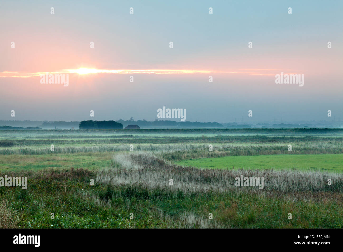 Sunset at Aldeburgh Marshes, Suffolk, England, United Kingdom, Europe Stock Photo