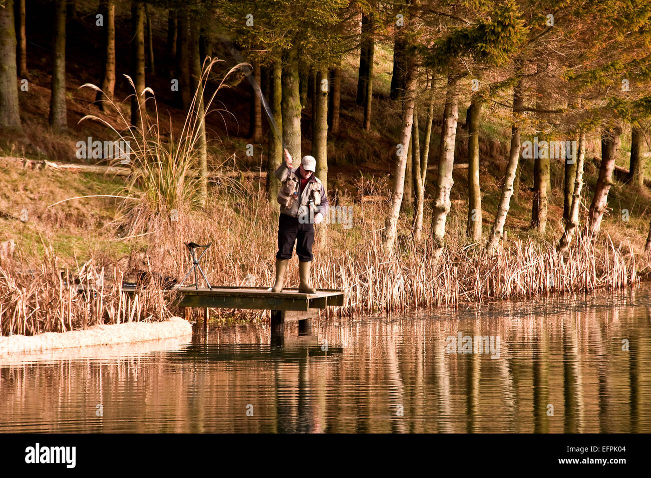Fly Fishing for Trout at Forbes of Kingennie in Broughty Ferry near Dundee,Scotland, UK Stock