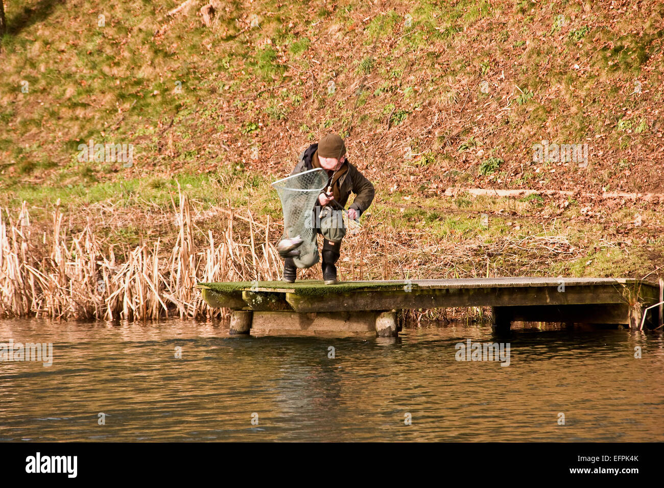 Fly Fishing for Trout at Forbes of Kingennie in Broughty Ferry near Dundee,Scotland, UK Stock Photo