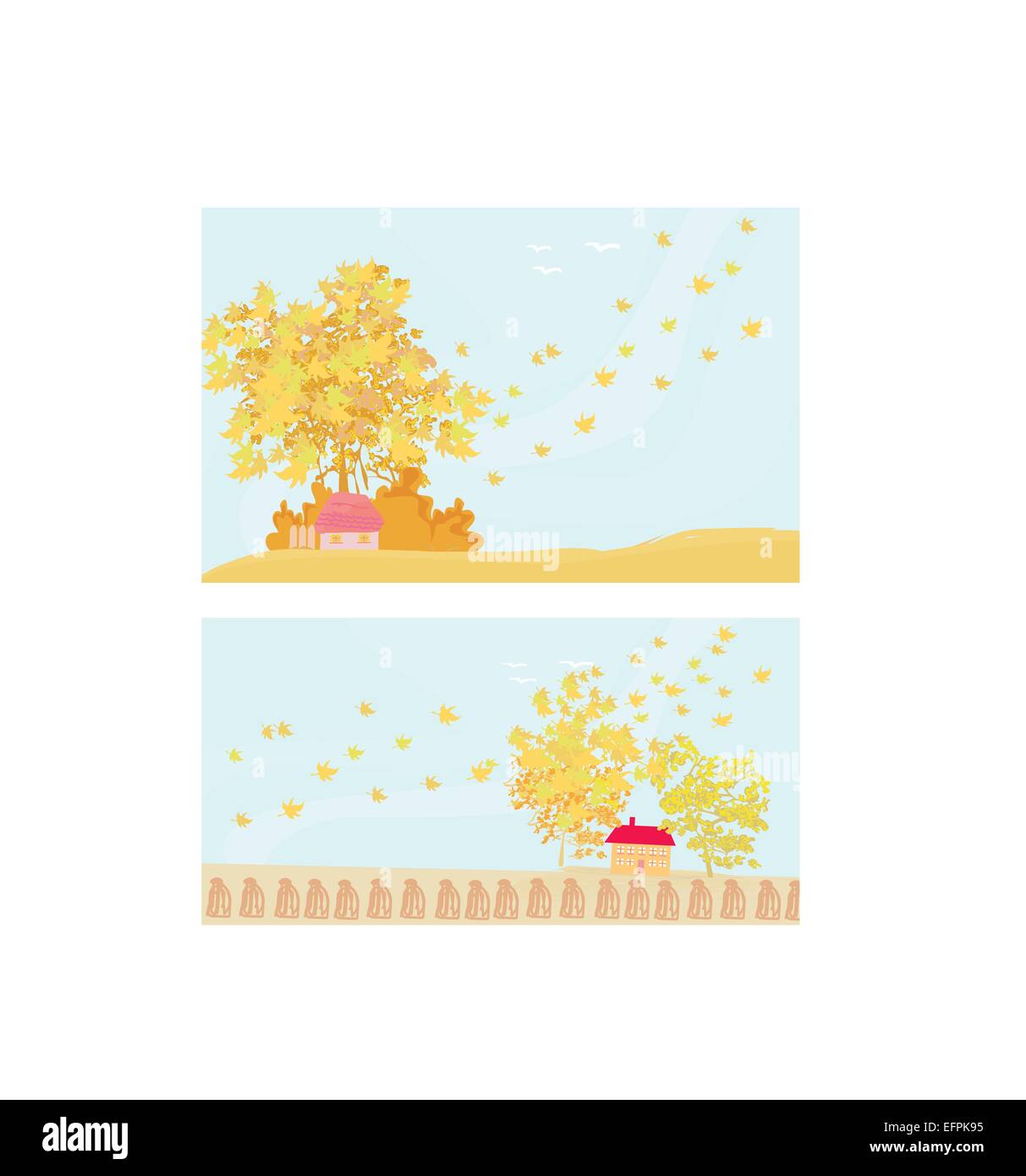 Beautiful vector autumn landscape set Stock Vector