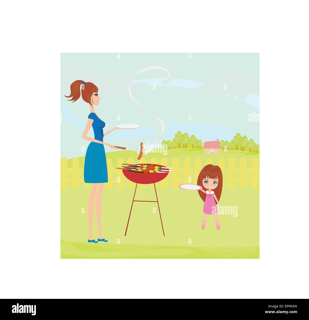 vector illustration of a family having a picnic in a park Stock Vector