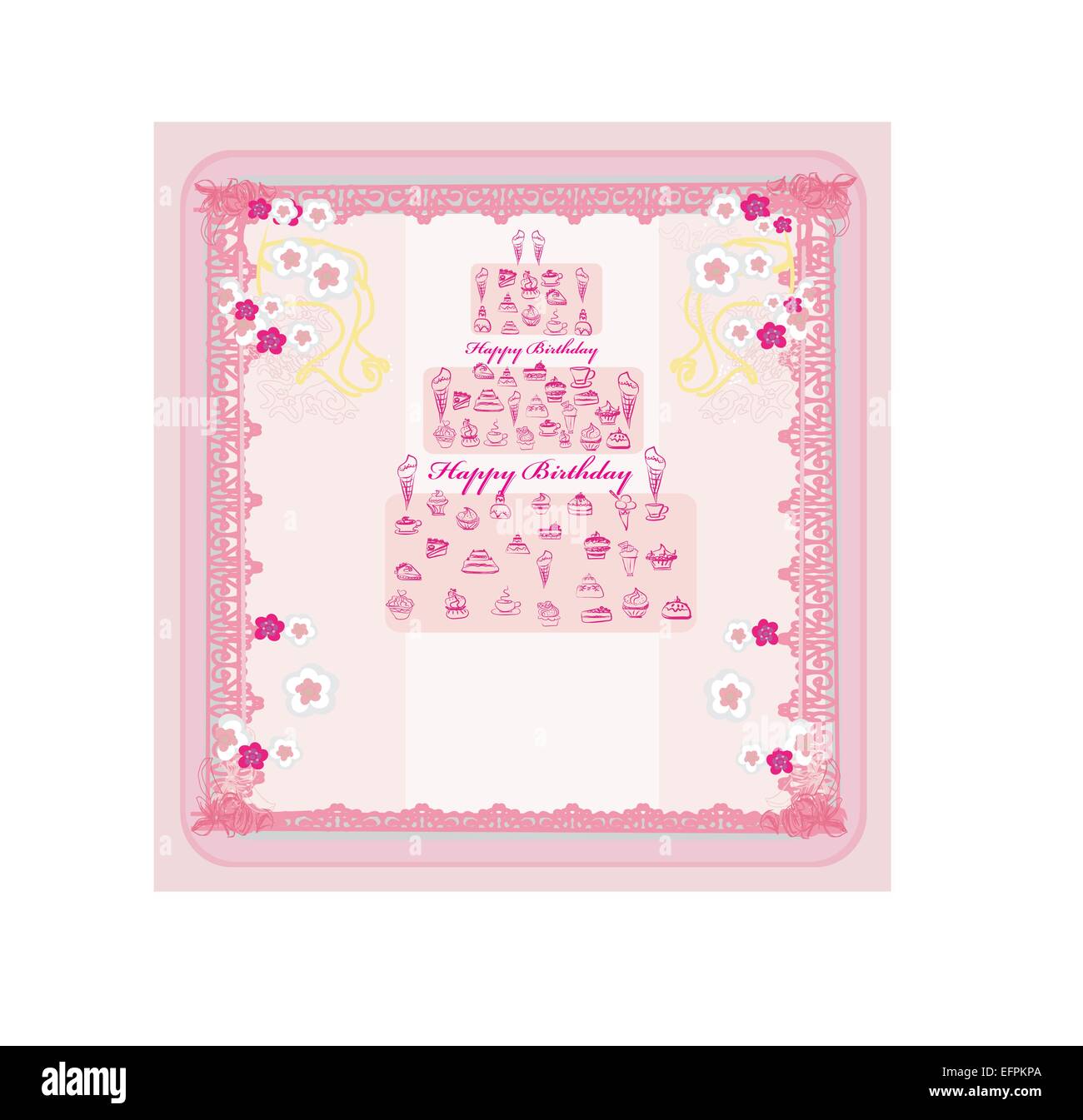 birthday card with cake over vintage background. vector illustration