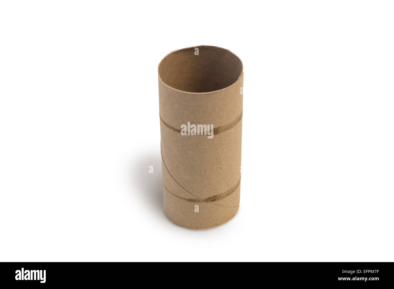 Closeup of one empty cardboard toilet roll, isolated on white background Stock Photo