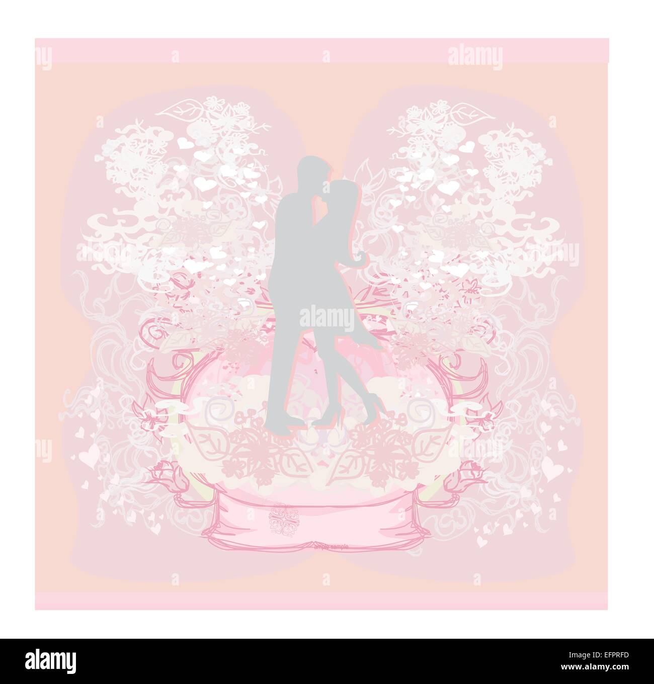 Floral greeting card with silhouette of romantic couple Stock Vector ...