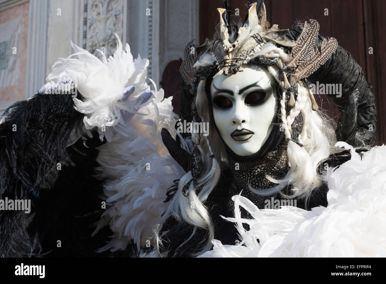 Venice, Italy, 9 February 2015. People wear traditional masks and