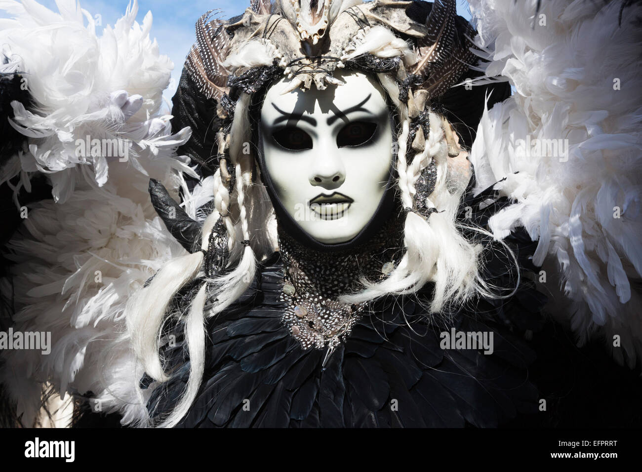 Venice, Italy, 9 February 2015. People wear traditional masks and