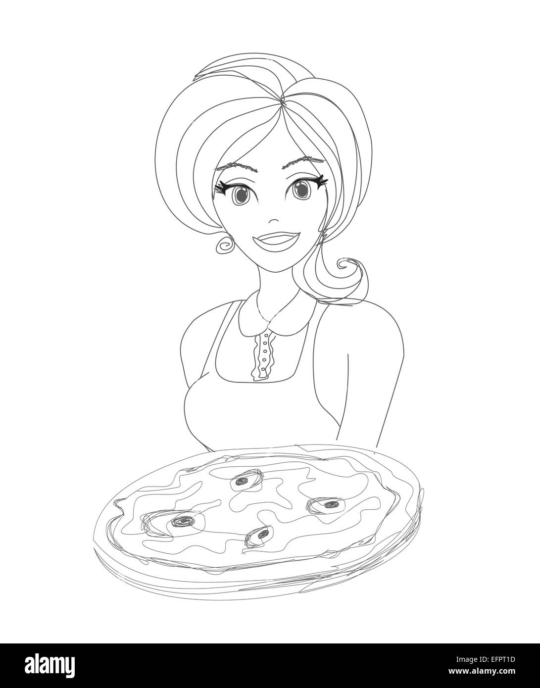 Young waitress with pizza doodle Stock Vector