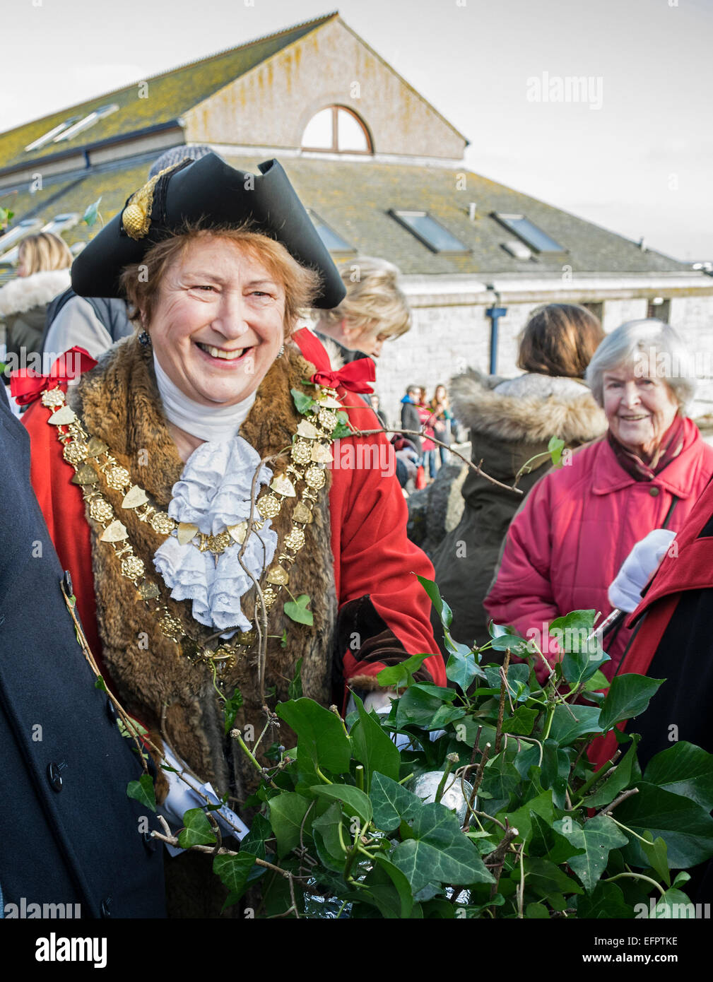 St.Ives, Cornwall, UK. 9th February, 2015. The annual feast day is held to commemorate the consecration of the parish church of St.Eia in 1434,  The days celebrations involve the the hurling of the silver ball. Stock Photo