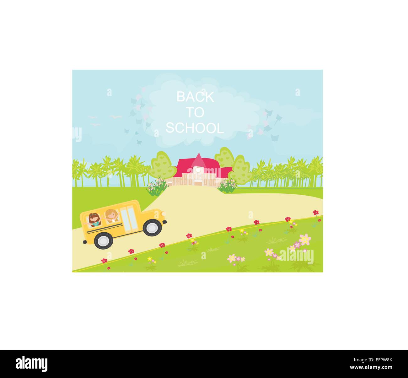 school bus heading to school with happy children Stock Vector Image ...